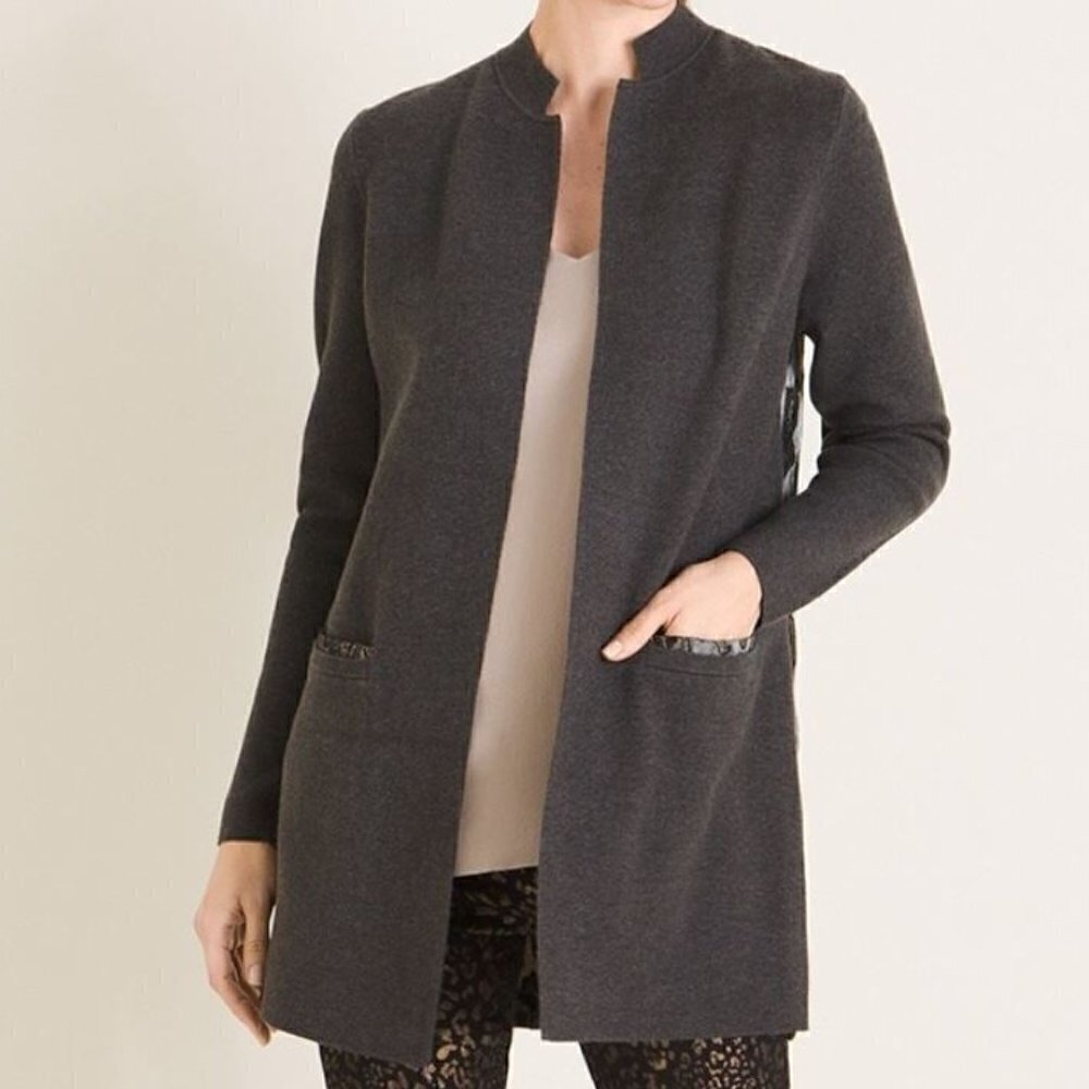 Chico's Animal-Detail Woven-Back Cardigan Sweater - sz L